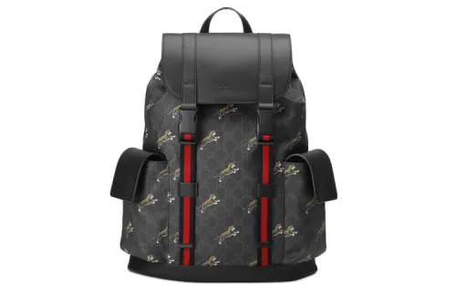 GUCCI Canvas With Leather Backpack Men's Black