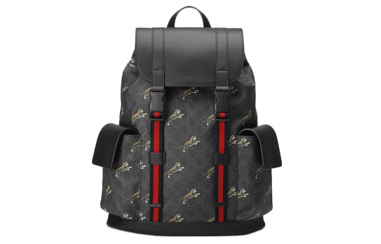 GUCCI Canvas With Leather Backpack Men's Black