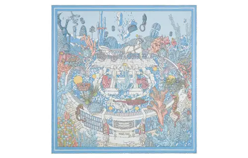 HERMES Ex Libris Atlantis Scarves Unisex Sky Blue