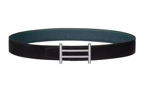 HERMES Rider Leather Belts Women's Black/Prussian Blue