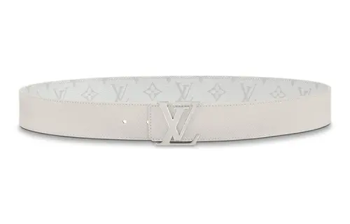 LOUIS VUITTON Initiales Cow Leather Canvas Leather Belts Men's White/Gray Width 4cm