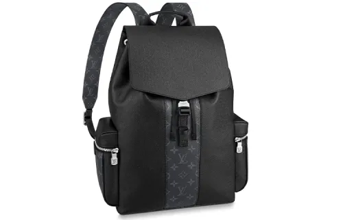 LOUIS VUITTON OUTDOOR Black Warrior Coated Canvas With Leather Backpack Men's Black