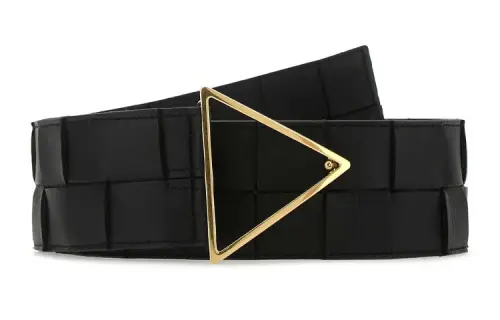 Bottega Veneta Brass Lambskin Leather Belts Women's Black Width 5.8cm
