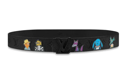 LOUIS VUITTON Cow Leather Belts Men's Black Width 4cm
