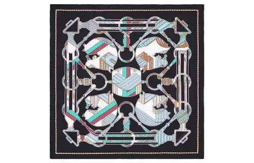 HERMES Scarves Women's Black/Mint Green/Multicolor