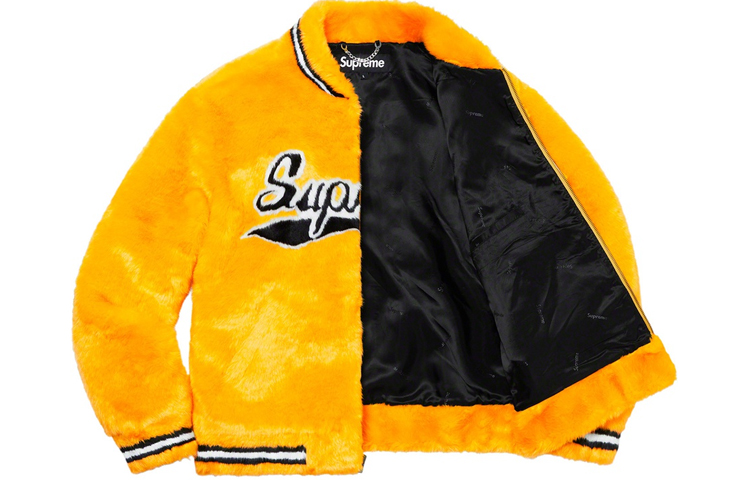 Куртка Supreme SS20 Week 1 Faux Fur Varsity Jacket (желтая) — фото 2