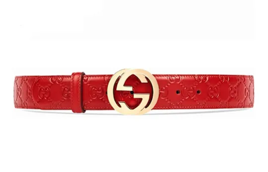 GUCCI Interlocking G Cow Leather Belts Women's Red Width 3.7cm