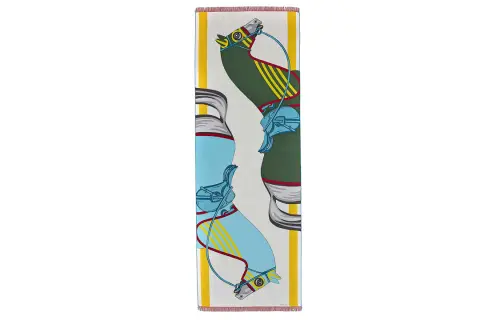 HERMES Cheval Scarves Men's Mixed Gray/Turquoise Blue