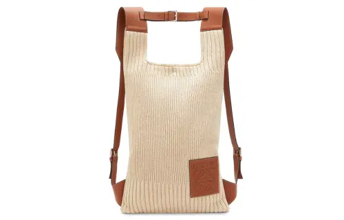 LOEWE Textured Cotton Calfskin Backpack Men's Natural/Tan