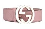 GUCCI Interlocking G Leather Belts Women's Nude Pink Width 3cm