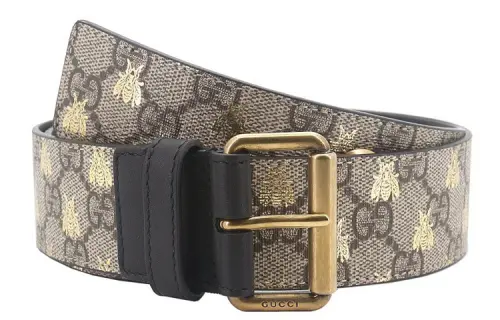 GUCCI GG Supreme Canvas Leather Belts Men's Brown Width 4cm