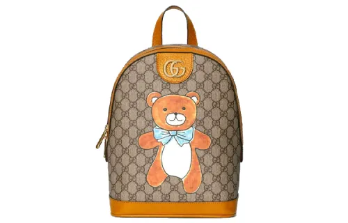 GUCCI KAI Collaboration GG Supreme Canvas With Leather Backpack Unisex Ebony/Brown