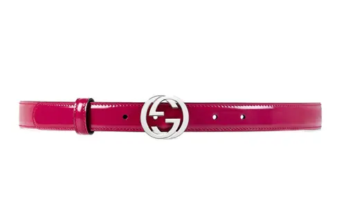 GUCCI Interlocking G Cow Leather Belts Women's Rose Red Width 2.5cm