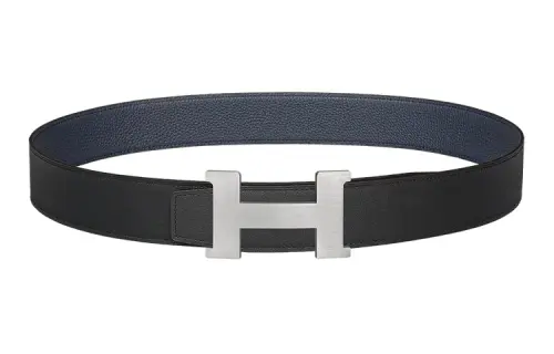 HERMES Calfskin Leather Belts Men's Black/Blue Width 3.8cm