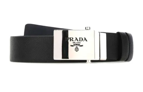 PRADA Cow Leather Belts Men's Black Width 3.5cm