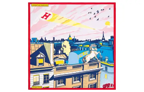 2022 New Products HERMES Midnight Fubao Avenue 70x70cm Silk Scarf Women's Rouge Pink/Rose Red/Blue