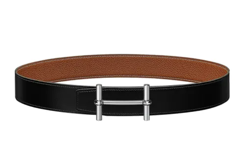HERMES Cow Leather Belts Men's Black/Gold Width 3.8cm