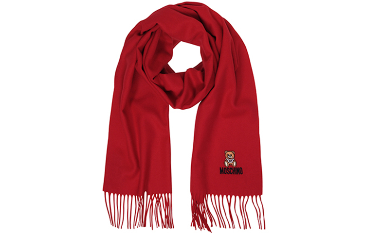 MOSCHINO Moschino Wool Embroidered Teddy Bear Logo Tassel Wool Scarf Unisex Couple Style
