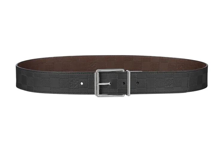 LOUIS VUITTON Leather Belts Men's Black/Brown Width 4cm
