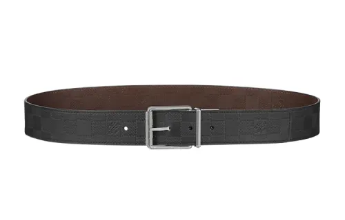 LOUIS VUITTON Leather Belts Men's Black/Brown Width 4cm