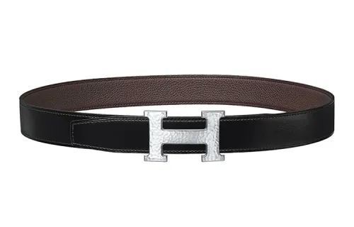 HERMES Calfskin Leather Belts Men's Width 3.2cm