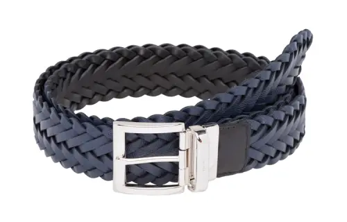 PRADA Saffiano Calfskin Leather Belts Men's Black, Sea Blue Width 3.3cm