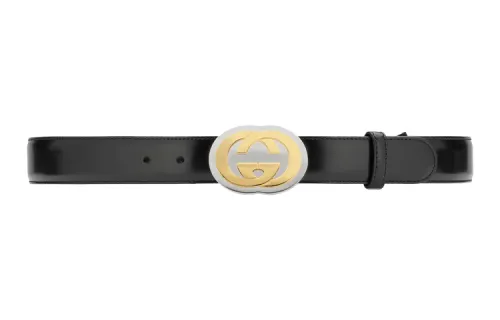 GUCCI Metal Leather Belts Men's Black Width 3cm