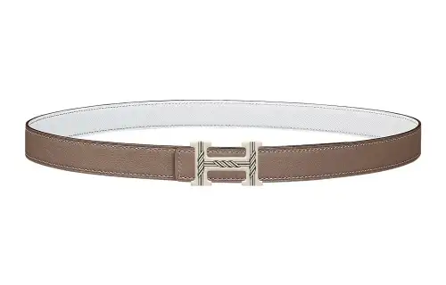 HERMES H Email Quadrige Silver Buckle Epsom Calfskin Double Sided Belt Women's Elephant Gray/White Width 2.4cm