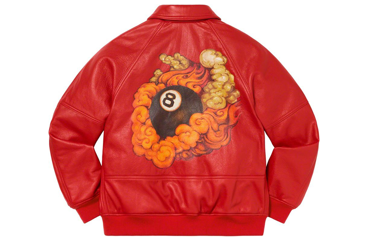 Куртка Supreme Schott 8-Ball Leather Varsity Jacket (красная) — фото 2