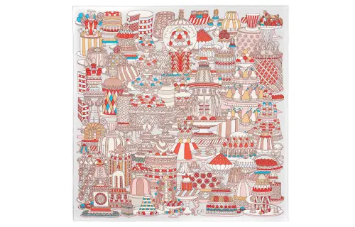 HERMES Scarves Women's Pearl Gray/Garnet Red
