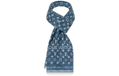 LOUIS VUITTON MONOGRAM DENIM Cotton Knit Scarves Men's Denim Blue