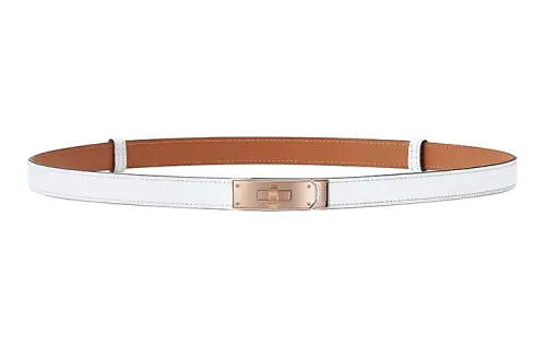 HERMES Epsom Calfskin Leather Belts Women's White 1.8cm