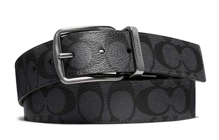 COACH PVC Polyvinyl Chloride Leather Belts Men's Charcoal Gray/Black Width 3.8cm
