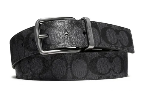 COACH PVC Polyvinyl Chloride Leather Belts Men's Charcoal Gray/Black Width 3.8cm