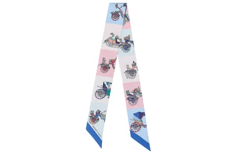 HERMES Voitures Exquises Scarves Unisex Blue/White/Pink