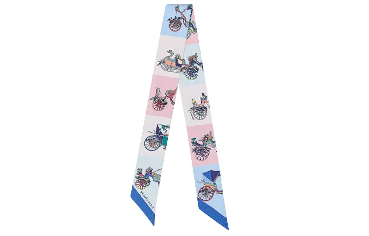 HERMES Voitures Exquises Scarves Unisex Blue/White/Pink