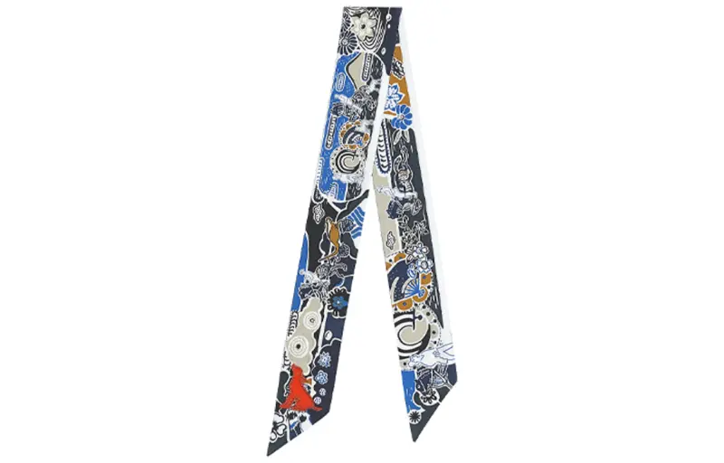 HERMES Bingata Sticker Twilly Small Silk Scarf