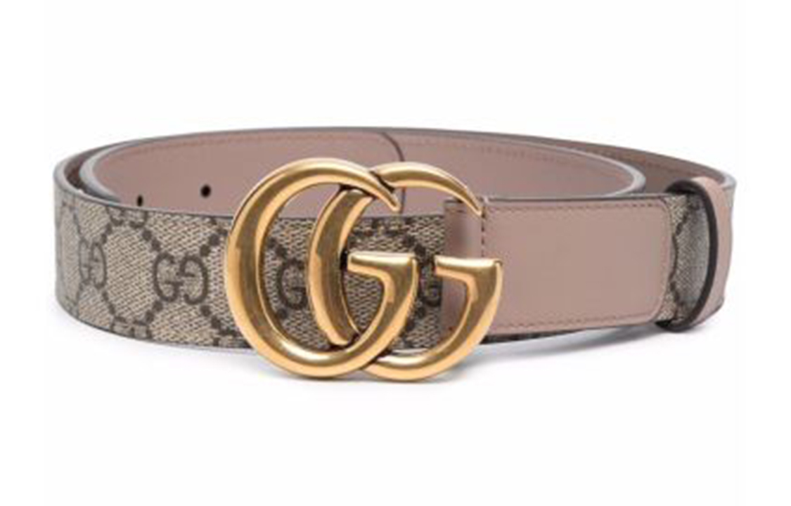 GUCCI GG Marmont Polyester PU Polyurethane Cotton Leather Belts Unisex Beige Width 3cm