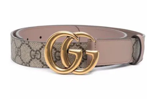GUCCI GG Marmont Polyester PU Polyurethane Cotton Leather Belts Unisex Beige Width 3cm