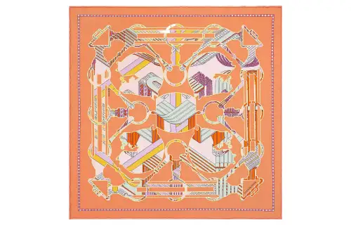 HERMES Scarves Women's Apricot Yellow/Aqua Green