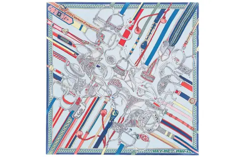 HERMES Stirrups Scarves Women's Sky Blue/Coral Red/Multicolor