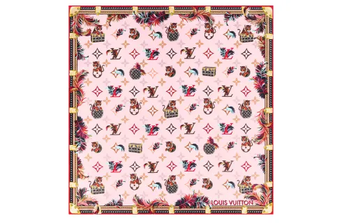 LOUIS VUITTON PRECIOUS TIGER Mulberry Silk Scarf Women's Pink
