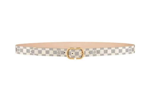 LOUIS VUITTON Damier Canvas Leather Belts Women's Apricot Width 2.5cm