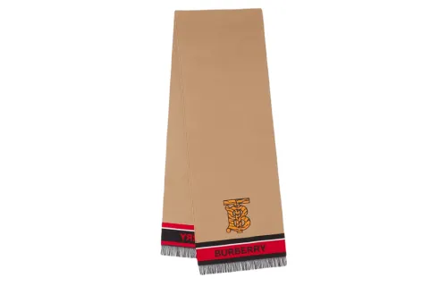 Burberry Wool Knit Scarves Unisex Camel