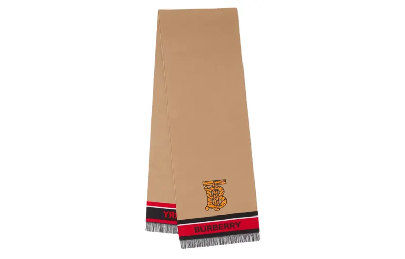 Burberry Wool Knit Scarves Unisex Camel