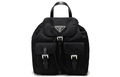 PRADA Fabric Drawstring Bag One Shoulder Crossbody Backpack Regular Women's Black