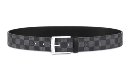LOUIS VUITTON Downtown Cow Leather Belts Men's Gray Width 4cm