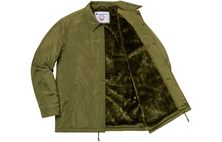 Куртка Supreme FW18 x Champion Label Coaches Jacket Olive (оливковая) — фото 3