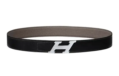 HERMES H Speed Calfskin Leather Belts Men's Width 3.2cm