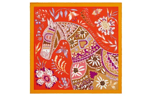 HERMES Scarves Unisex Bougainvillea/Tobacco/Orange